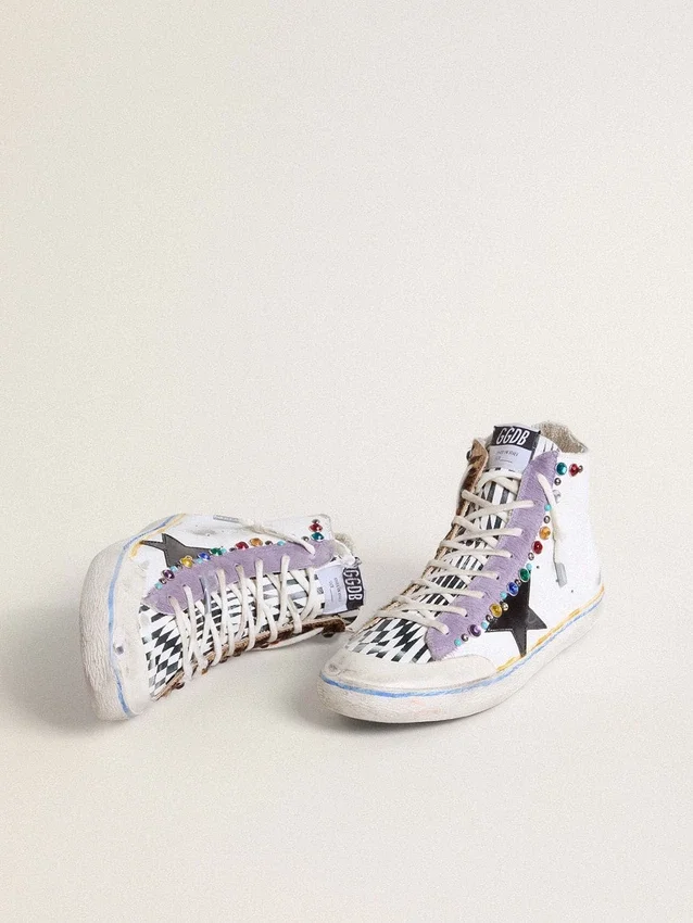 Francy Penstar LAB da donna con stella in pelle nera e borchie multicolori
