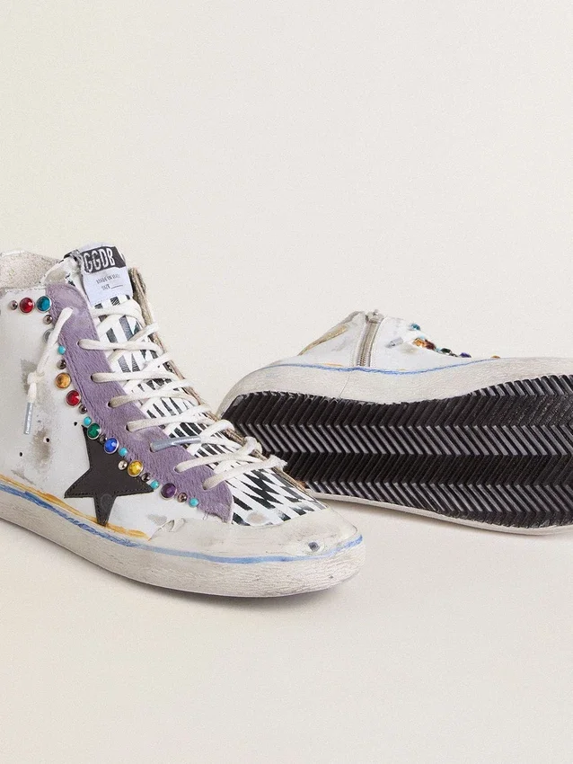 Francy Penstar LAB da donna con stella in pelle nera e borchie multicolori