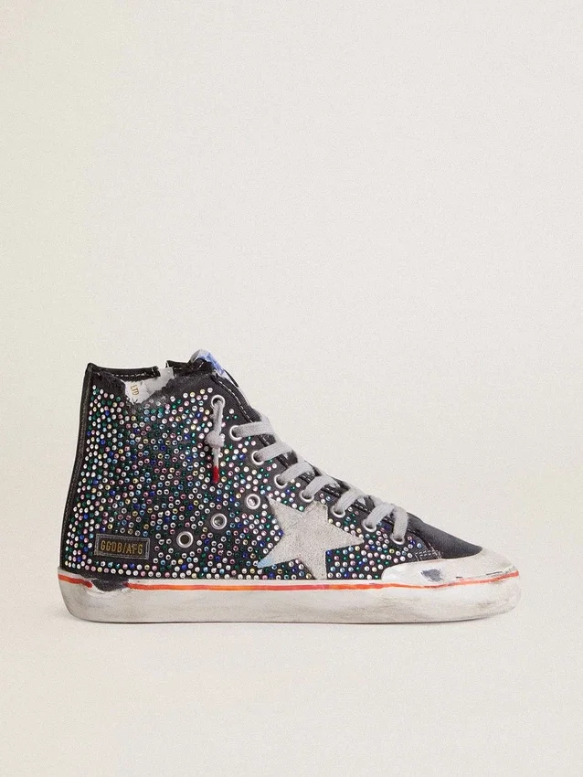 Francy Penstar LAB da uomo in tela nera con strass multicolori