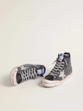 Francy Penstar LAB da uomo in tela nera con strass multicolori