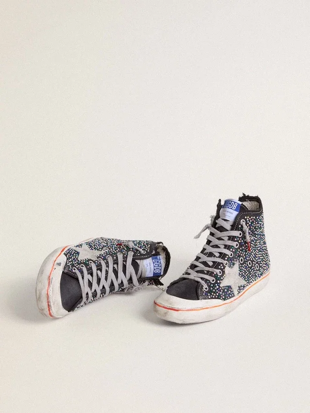 Francy Penstar LAB da uomo in tela nera con strass multicolori