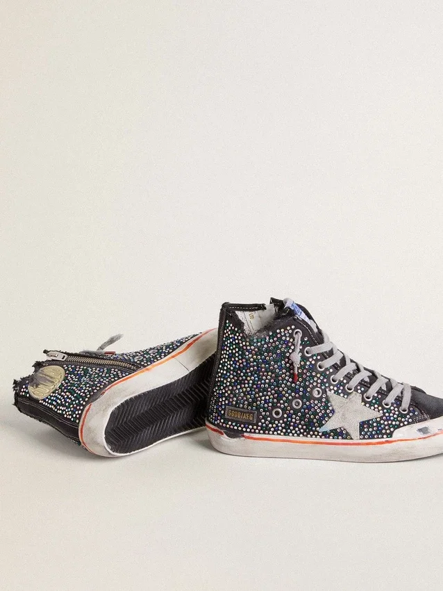 Francy Penstar LAB da uomo in tela nera con strass multicolori