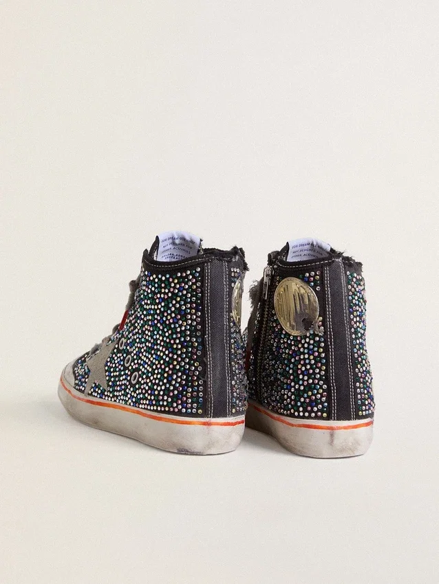 Francy Penstar LAB da uomo in tela nera con strass multicolori