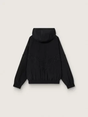 Giacca a vento da donna in nylon nero con cristalli tono su tono