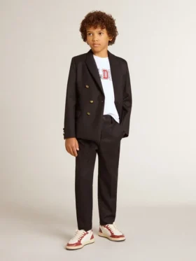 Giacca blazer blu scuro a doppio petto per bambini