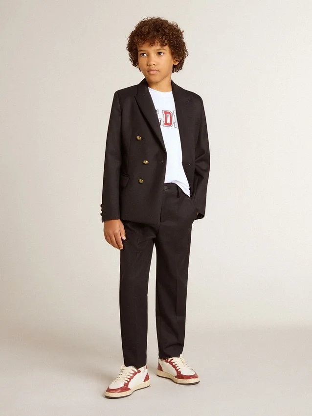 Giacca blazer blu scuro a doppio petto per bambini