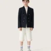 Giacca blazer blu scuro a doppio petto per bambini