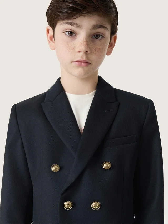 Giacca blazer blu scuro a doppio petto per bambini
