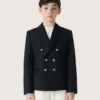 Giacca blazer blu scuro a doppio petto per bambini