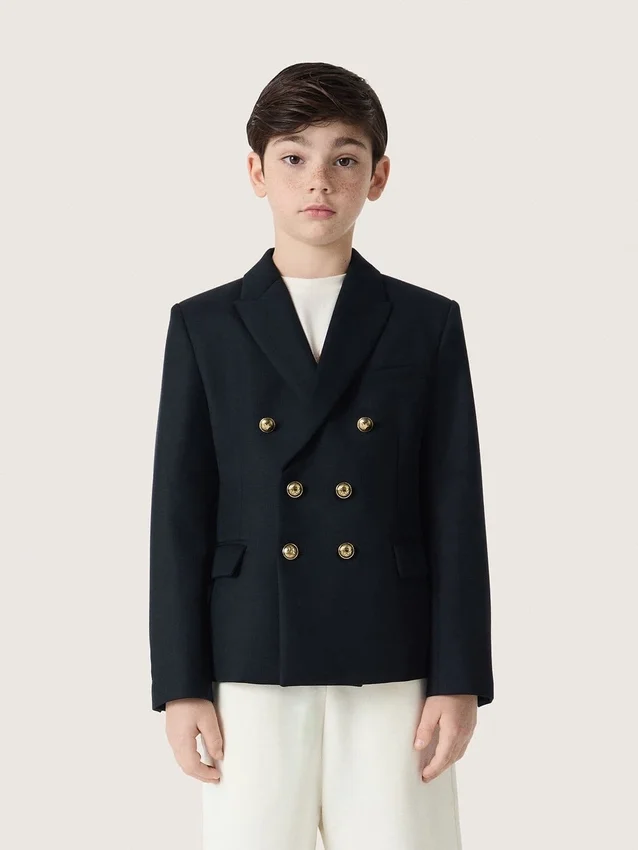 Giacca blazer blu scuro a doppio petto per bambini