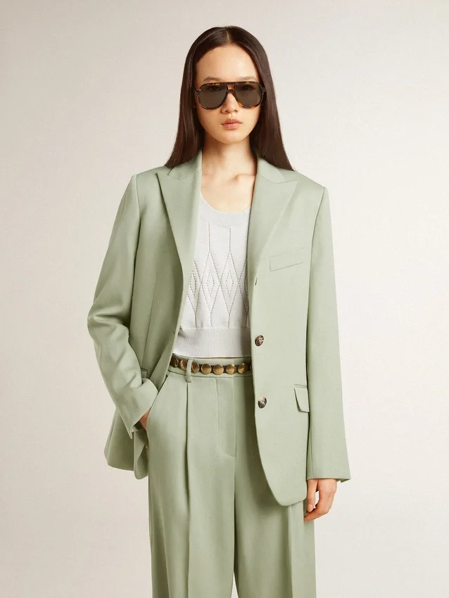 Giacca blazer da donna in lana verde salvia