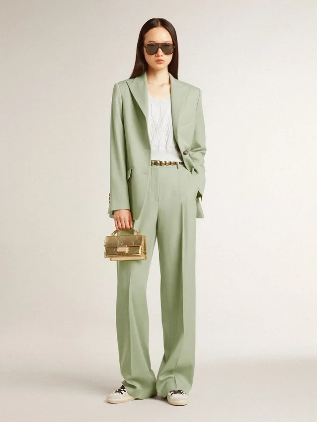 Giacca blazer da donna in lana verde salvia