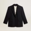 Giacca blazer da donna in misto lana blu scuro