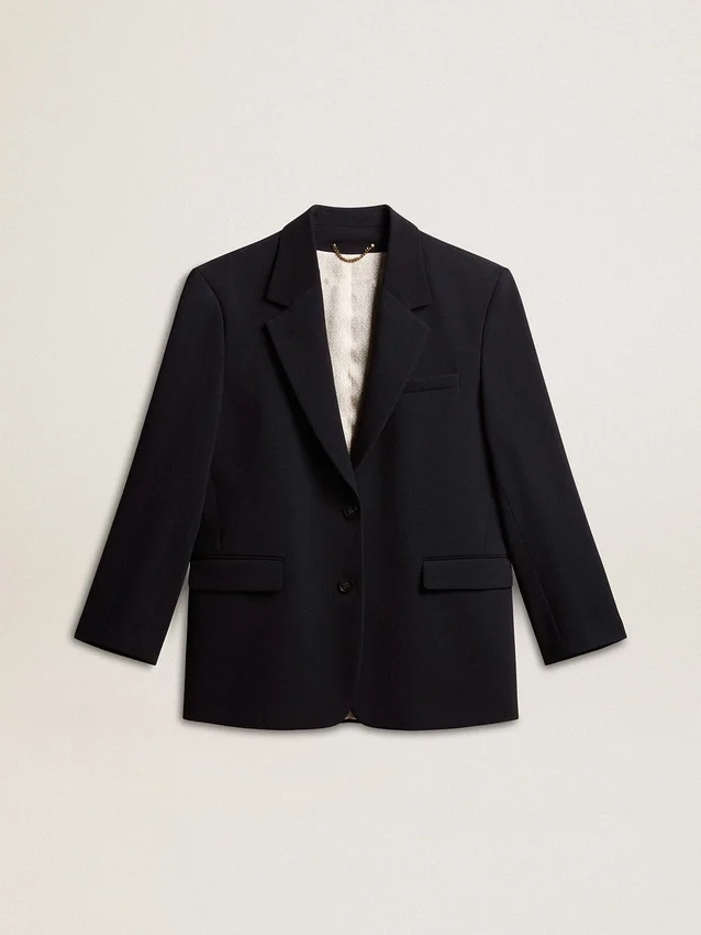 Giacca blazer da donna in misto lana blu scuro