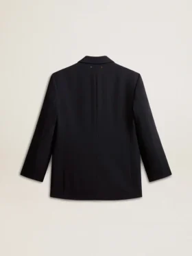 Giacca blazer da donna in misto lana blu scuro
