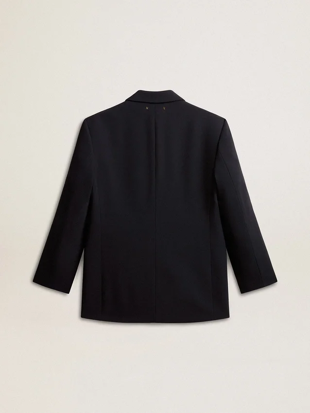 Giacca blazer da donna in misto lana blu scuro