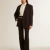 Giacca blazer da donna in misto lana blu scuro