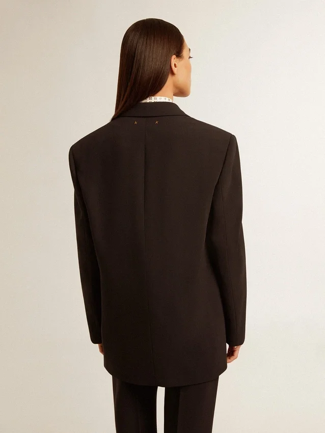Giacca blazer da donna in misto lana blu scuro