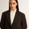 Giacca blazer da donna in misto lana blu scuro