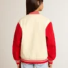 Giacca bomber da bambino in cotone beige e rosso con ricamo sul petto