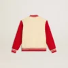 Giacca bomber da bambino in cotone beige e rosso con ricamo sul petto