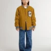 Giacca bomber da bambino in lana giallo ocra con toppa