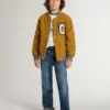 Giacca bomber da bambino in lana giallo ocra con toppa