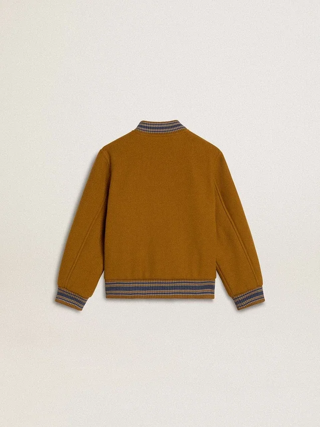 Giacca bomber da bambino in lana giallo ocra con toppa