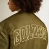 Giacca bomber da bambino in nylon verde militare con scritta sul retro