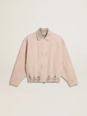 Giacca bomber da donna in denim tinto rosa