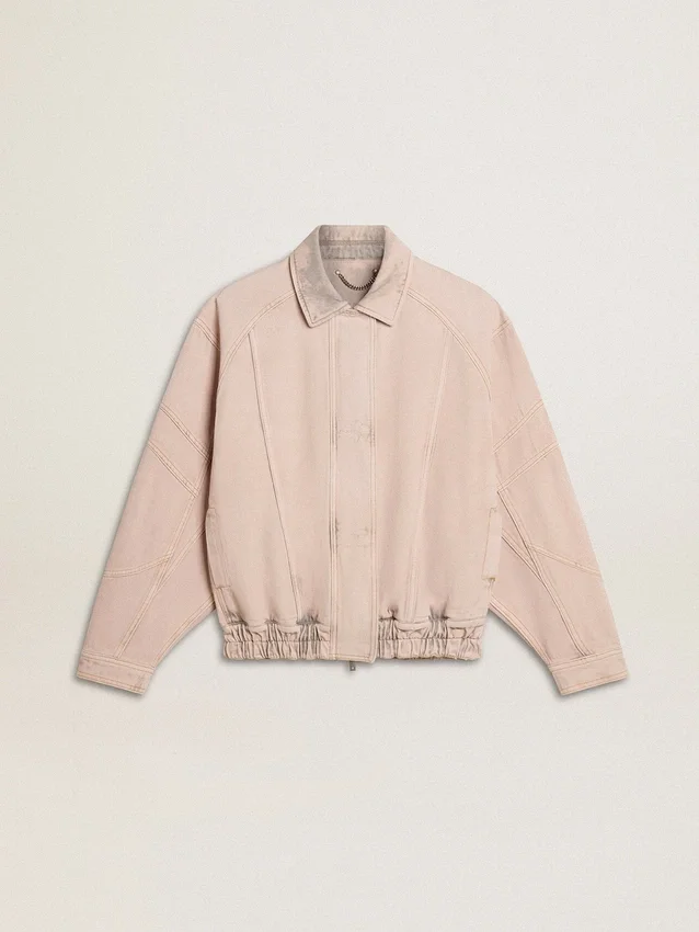 Giacca bomber da donna in denim tinto rosa
