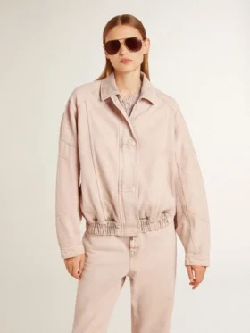 Giacca bomber da donna in denim tinto rosa