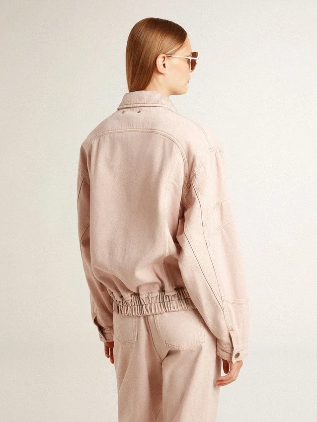 Giacca bomber da donna in denim tinto rosa