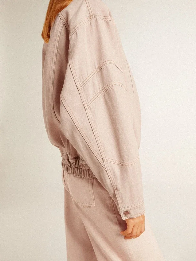 Giacca bomber da donna in denim tinto rosa
