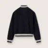 Giacca bomber da donna in lana blu scuro con dettagli bianchi