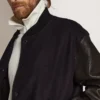 Giacca bomber da uomo in lana blu scuro con maniche in pelle