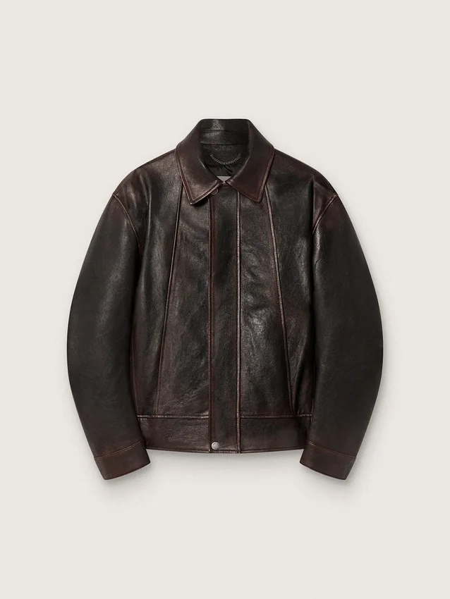 Giacca bomber da uomo in pelle nappa bordeaux