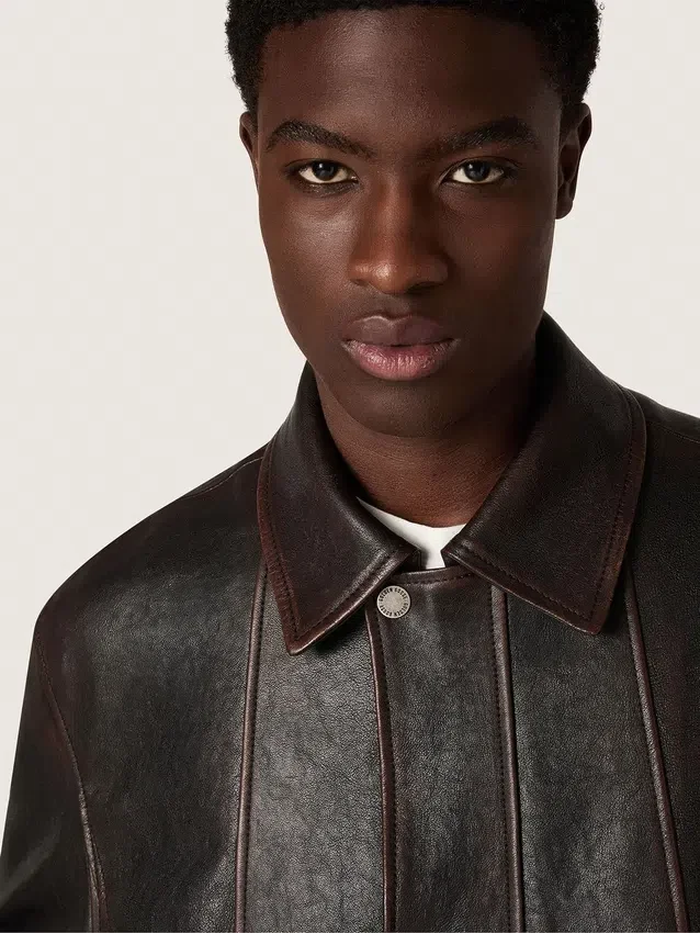 Giacca bomber da uomo in pelle nappa bordeaux
