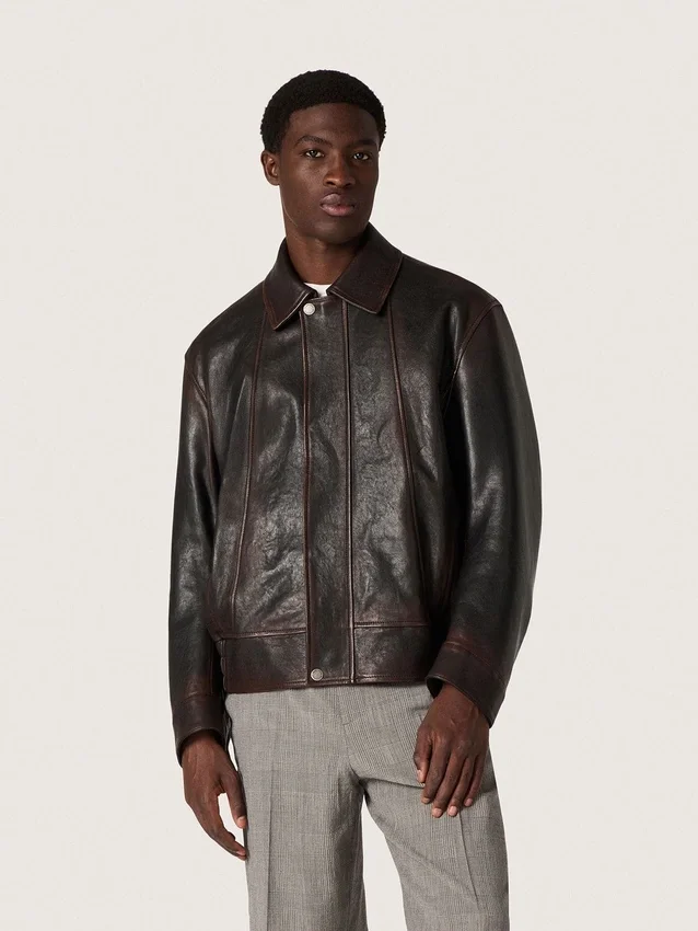 Giacca bomber da uomo in pelle nappa bordeaux