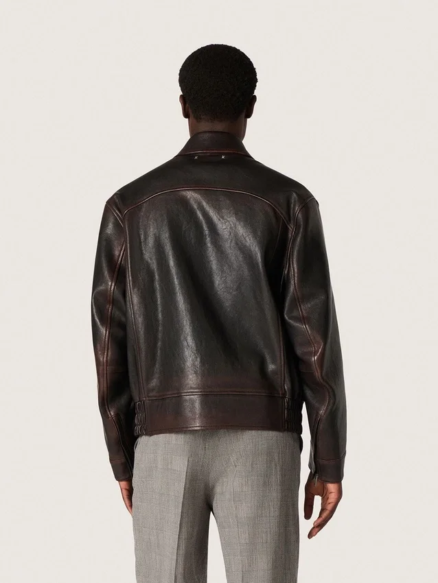 Giacca bomber da uomo in pelle nappa bordeaux