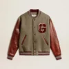 Giacca bomber in lana grigio melange con maniche in pelle