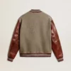 Giacca bomber in lana grigio melange con maniche in pelle