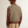 Giacca bomber in lana grigio melange con maniche in pelle