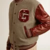 Giacca bomber in lana grigio melange con maniche in pelle