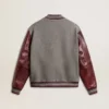 Giacca bomber in lana grigio melange con maniche in pelle