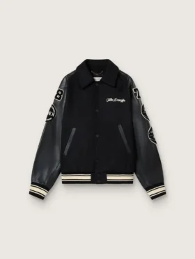 Giacca bomber in lana nera con toppa