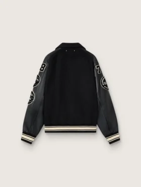 Giacca bomber in lana nera con toppa