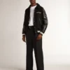 Giacca bomber in lana nera con toppa