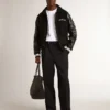 Giacca bomber in lana nera con toppa