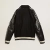 Giacca bomber in lana nera con toppa